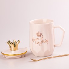 Чашка керамічна Queen of Everything 400мл з кришкою та ложкою чашка з кришкою чашки для кави Білий