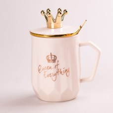 Чашка керамічна Queen of Everything 400мл з кришкою та ложкою чашка з кришкою чашки для кави Білий