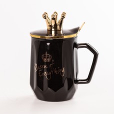 Чашка керамічна Queen of Everything 400мл з кришкою та ложкою чашка з кришкою чашки для кави Чорний