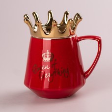 Чашка керамічна Queen of Everything 400мл з кришкою та ложкою Червоний