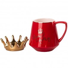 Чашка керамічна Queen of Everything 400мл з кришкою та ложкою Червоний