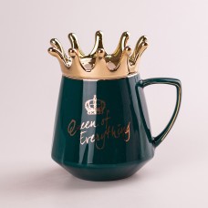 Чашка керамічна Queen of Everything 400мл з кришкою та ложкою Зелений