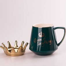 Чашка керамічна Queen of Everything 400мл з кришкою та ложкою Зелений