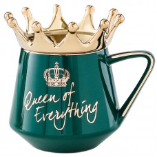 Чашка керамічна Queen of Everything 400мл з кришкою та ложкою Зелений