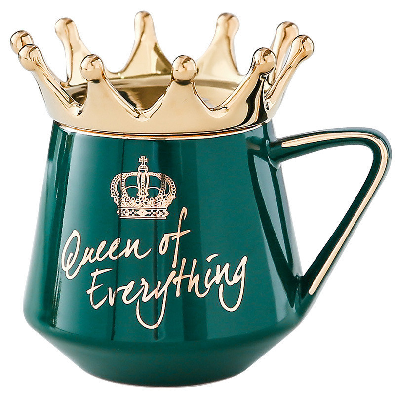 Чашка керамічна Queen of Everything 400мл з кришкою та ложкою Зелений