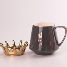 Чашка керамічна Queen of Everything 400мл з кришкою та ложкою Сірий