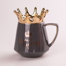 Чашка керамічна Queen of Everything 400мл з кришкою та ложкою Сірий