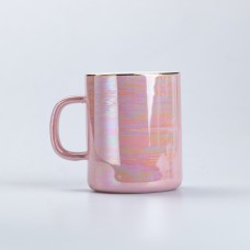 Чашка керамічна Glaze 420мл у дзеркальній перламутровій глазурі кухоль для чаю з кришкою Рожевий