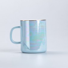 Чашка керамічна Glaze 420мл у дзеркальній перламутровій глазурі кухоль для чаю з кришкою Блакитний