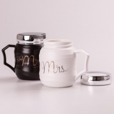 Набір керамічних чашок Mr & Mrs 450мл з кришкою 2 штуки чашки для кави