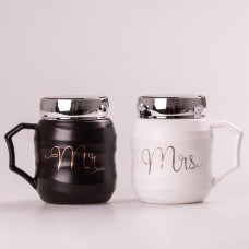 Набір керамічних чашок Mr & Mrs 450мл з кришкою 2 штуки чашки для кави