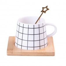 Чашка керамічна Geometry 200мл з підставкою та ложкою Клітка
