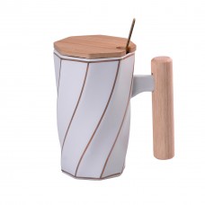 Кухоль керамічний Bamboo 350мл з бамбуковою кришкою та ложкою