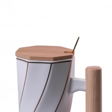 Кухоль керамічний Bamboo 350мл з бамбуковою кришкою та ложкою