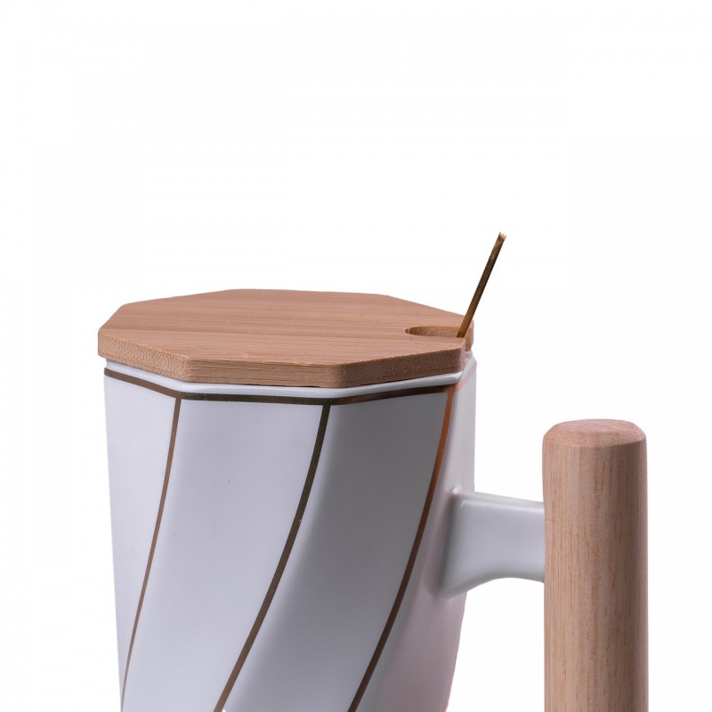 Кухоль керамічний Bamboo 350мл з бамбуковою кришкою та ложкою