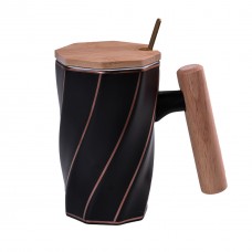 Кухоль керамічний Bamboo 350мл з бамбуковою кришкою та ложкою Чорний