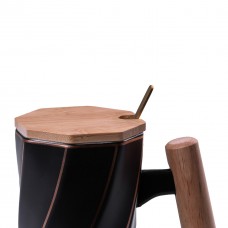 Кухоль керамічний Bamboo 350мл з бамбуковою кришкою та ложкою Чорний